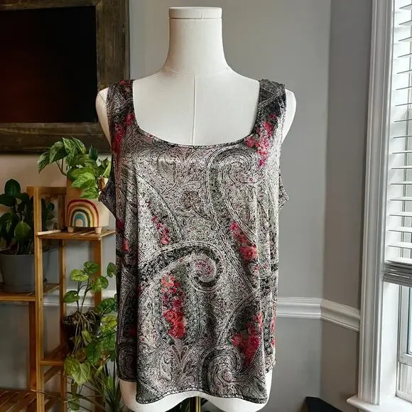 Blouse Légère Pour Femme, Taille Forte 4X, Argentée à Motifs Floraux (neuf Sans étiquette)